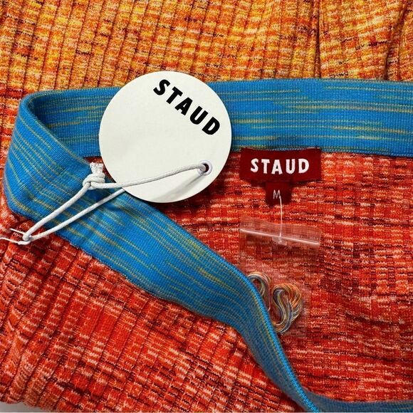 NEW Staud Piera Space Dyed Ribbed Mini Skirt Blood Orange Medium - Picture 5 of 8